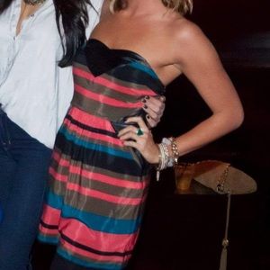 Bar III Strapless Faux Leather Panel Dress